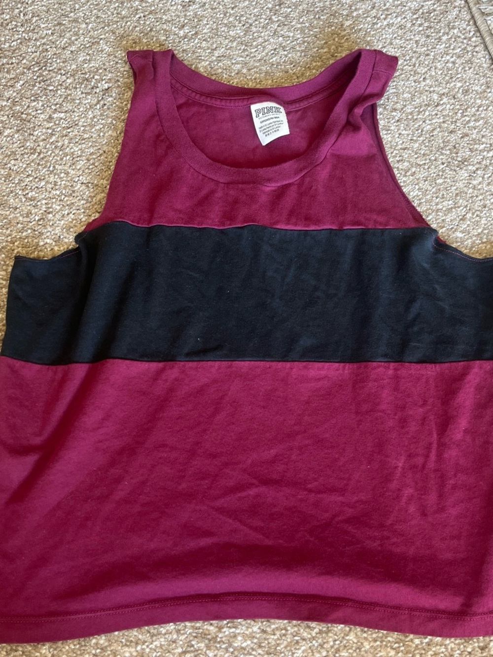 PINK Victoria's Secret Burgundy and Black Stripe Tank